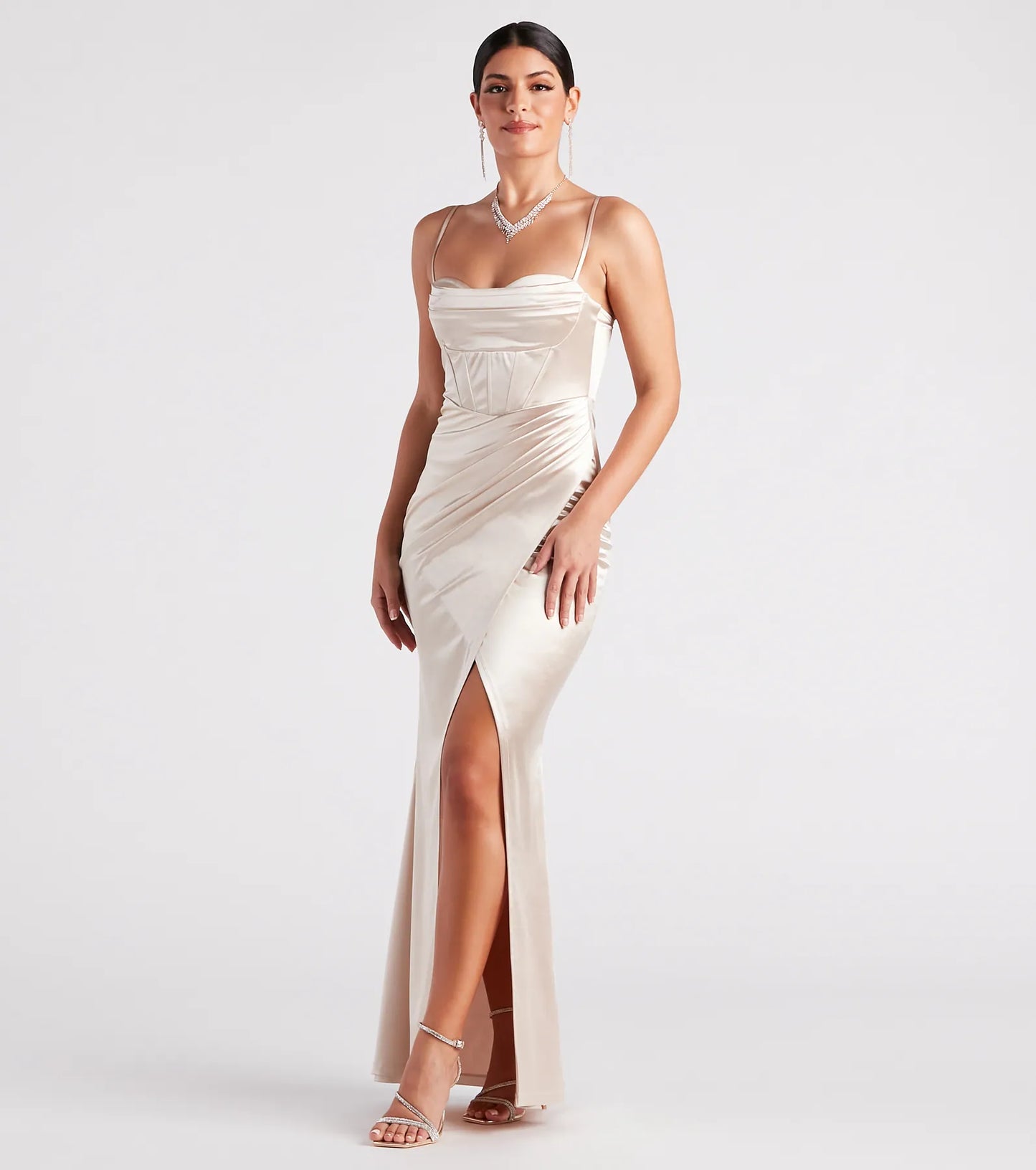 Stacie Satin Corset Wrap Formal Dress