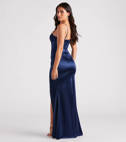 Stacie Satin Corset Wrap Formal Dress