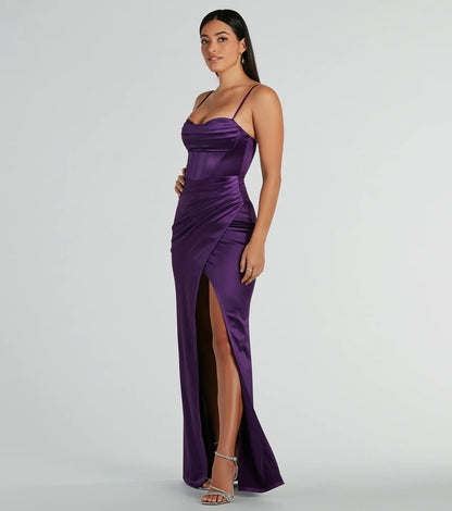 Stacie Satin Corset Wrap Formal Dress